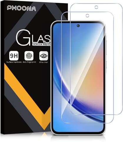 Phoona Verre Trempé pour Samsung Galaxy A35 5G, Lot de 2 Vitre Film Protection écran Compatible avec Samsung A35, Dureté 9H Vitre, Ultra Clair, Anti-Rayures, Facile à Installer(6,6'')