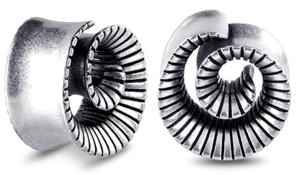 Longbeauty 1 Paar Ohrdrehner Dehnanhänger Tapers 316L Edelstahl Schnecke Dehnspirale Sichel Dehnungset Ohr Piercing Schmuck, Silber, 16mm