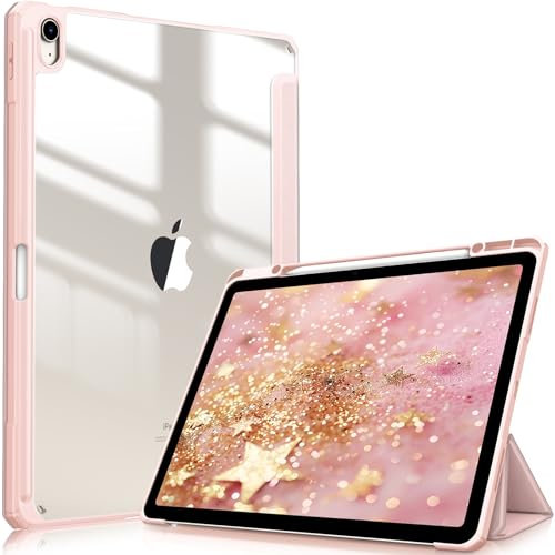 FINTIE Custodia ibrida compatibile con iPad Air 13 (2024) M2, [portamatite integrato] Cover antiurto con guscio posteriore trasparente trasparente, accensione e spegnimento automatico, (oro rosa)