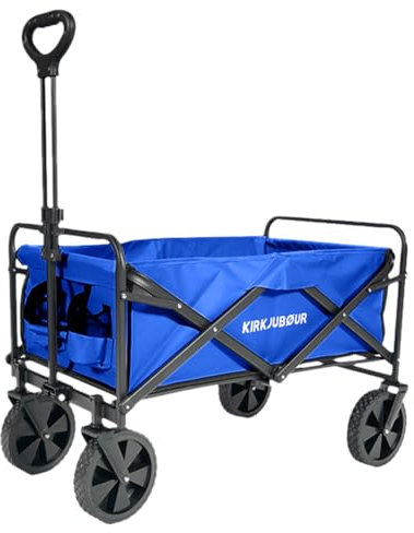 Kirkjubøur® Edda Faltbarer Bollerwagen 90 x 52 x 55 cm, Handwagen für bequem Transport mit 100 Liter Volumen, belastbar bis 110 kg und 360° drehbaren Vorderreifen (Navy)