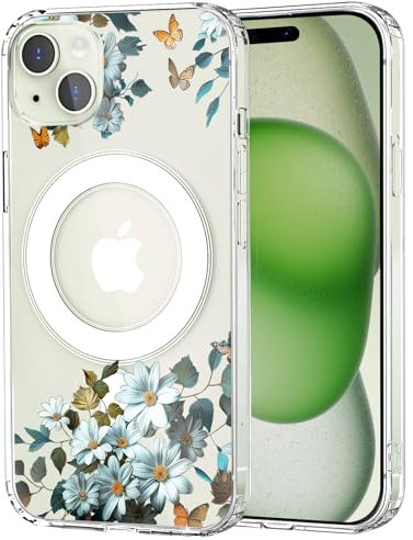 MAYCARI Magnetic Case for iPhone 11 Pro Max, Cute Clear Girly Flower-1 Design Case Compatible with MagSafe, Slim Soft TPU Hard Back Transparent Phone Cover for Girls Women Boys