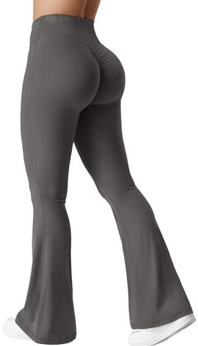 ZAAYO Damen Flare Scrunch Leggings V Cross Taille Bell Bottom Yoga Hosen Tummy Control Bootcut Workout Leggings Dunkelgrau M