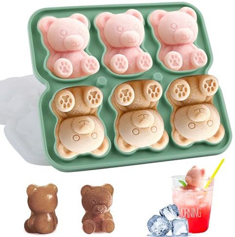 dellyy Eiswürfelform, Bär Eiswürfelbehälter, Eiswürfelform silikon, Eiswürfelbehälter mit Deckel, Ice Cube Tray BPA-Frei für Eis, Whiskey, Cocktail, Saft, Kaffee (Bär)