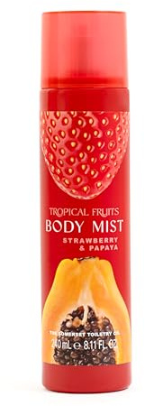 Tropical Fruits Strawberry and Papaya Body Mist Fruity Fragrance 240ml | Lightweight Fragrance Spray with Fruity Notes of Strawberry and Papaya. Refreshing Everyday Scent for All Day Freshness.