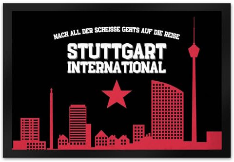 speecheese Stuttgart Europapokal Fußmatte XL in 40x60 cm mit Spruch Stuttgart International Fan-Gesang in der Cannstatter Kurve - Fußabstreifer für echte Stuttgart-Fans