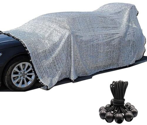 6.5x10ft Aluminet Shade Cloth Shade Netting, 75% Shading Rate Block Sun Reflect Pet Shade Aluminet Sunshade Net Greenhouse with 10 Ball Bungees for Parking Shed Garden Greenhouse