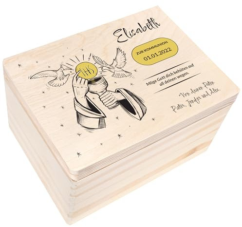 Creative Deco Personalisiert Kommunion Geschenke für Mädchen und Jungen - Holzkiste | Mehrere Kommunion Motiv | Individuelle Geschenk Erinnerungsbox | Erstkommunion Deko