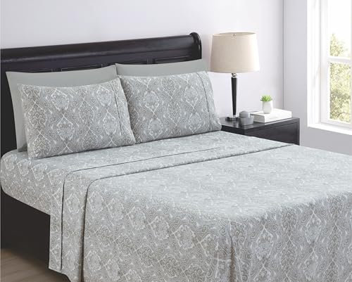 Spirit Linen home Bettwäsche-Set für Doppelbett, tiefe Taschen, 6-teiliges Paisley-Muster, ultraweiche Mikrofaser, leicht zu reinigen, Fadenzahl 90, mit Spannbetttuch, Bettlaken und Kissenbezügen