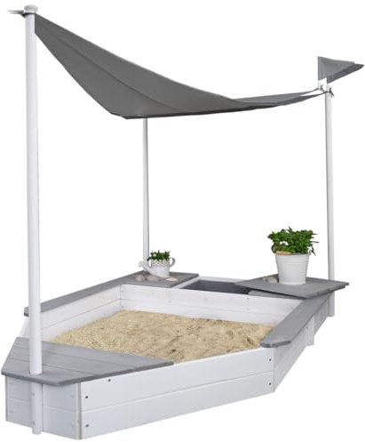 Meppi Sandkasten Boot/Schiff aus Holz - Schiffssandkasten mit Sonnensegel