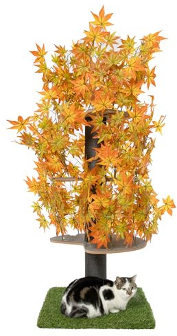 Albero per gatti con Foglie - Brevettato Tiragraffi per Gatti Adulti, per Arrampicarsi Nascondersi e Dormire - Più Livelli, Facile da Montare - Tiragraffi Gatto Costruzione Robusta - 160cm Autunno