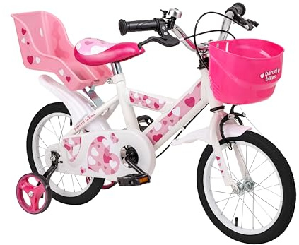 Baroni Toys Fahrrad für Mädchen, rosa mit Herzchen Sile Design mit Gepäckträger und Rädern inklusive, Stahlfahrrad mit Korb für Mädchen, rosa, Herzchen, Größe 12'', 14'' und 16“ (12 Zoll)