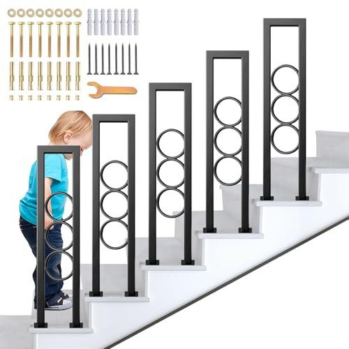 SCGSJZH Treppengeländer U-förmiger Handläufe mit Runden Ring Muster Schmücken, Innen Sicherheit Geländer, Schwarz Handlauf für Modern Architektur, Aussen Stufen (110cm)