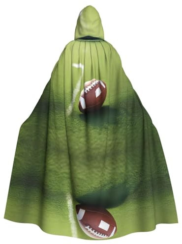 WHJSHOP Halloween Kapuzenumhang für Erwachsene für Partys und Kostüme – Pflegeleichter American Football Ball auf Gras Sportdruck