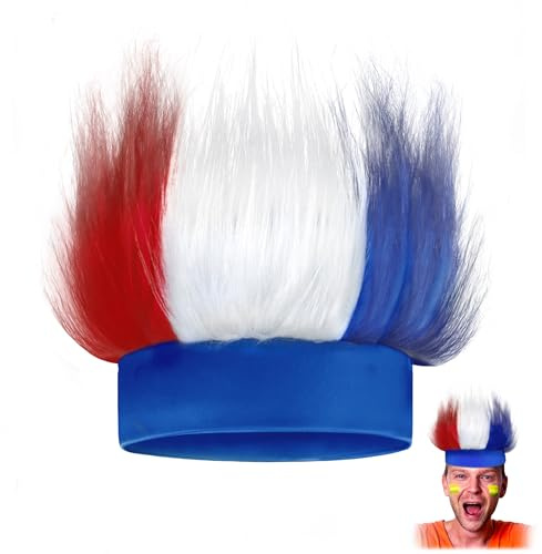 Novelty Place Patriotisches Flusen-Headband – Rot-Weiß-Blau Troll-Wig-Hut, USA-Überzüge für 4 Juli, Gedenktage, Sportevents & Kostüme
