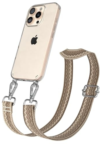 EAZY CASE Handykette - Verstellbares Taschenband kompatibel mit iPhone 16 Pro, Schulterriemen, Handykordel mit Silikon Hülle, Umhängetasche, Hell Braun Braun Silber