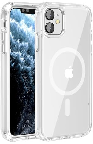 Hualele Magnetic for iPhone 11 Case & iPhone XR Case,Compatible with MagSafe, Military Grade Dropproof Clear Back Soft Edge Slim Phone Case iPhone 11/XR,Crystal Clear