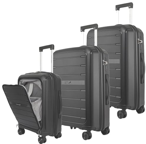 Fly Kite Luggage 3-Piece Suitcase Set 20''24''28'' 100% Polypropylene, Hard Shell with Aluminium Trolley Handle, Real TSA Secure Lock 3 Digit 360° Smooth Wheels|Dark Grey