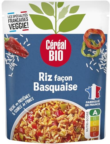 Céréal Bio Riz Bio, Poivrons, Tomates, Piment d’Espelette – Plat Cuisiné Bio Individuel, Micro-Ondable, Prêt à Réchauffer – 260g