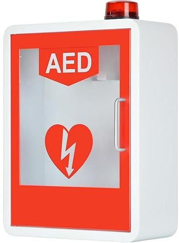 AED Defibrillator Aufbewahrungsschrank mit Licht und Alarmsystem – Wandmontierte Defibrillations Alarmbox für das Homeoffice – Erste Hilfe Koffer – Passend für die meisten AED Modelle – Doppelschalt