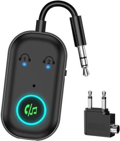 Ankilo Bluetooth 5.3 Adapter Transmitter & Sender für Flugzeug, 2 in 1Bluetooth Adapter mit Flugzeug,TV, Stereoanlage Splitter,für MP3 /MP4 Kopfhörer HiFi Lautsprecher, Laptop,TV