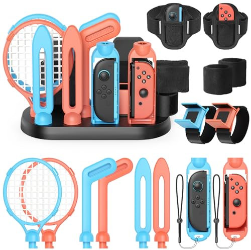 [For Switch 2/1/OLED] Sports Accessories Bundle for Nintendo Switch 2 (2025)/Switch 1 with Organizer Station,Family Party Sports Kit,Golf/Tennis/Dance/Sword/Soccer for Joypad &All-in-One Storage Stand