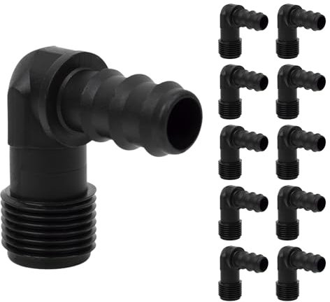 IBRIQO® Connettore gomito 90° con filettatura maschio 1/2 - tubo 16 mm | confezione da 10 pezzi | irrigazione a goccia, giardino, piante, terrazza, irrigatori, nebulizzatori, diffusori