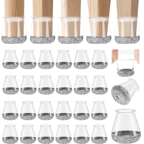 Zikenis 24 Pièces Protection Pied de Chaise,Patins pour Chaises avec Tampon Feutré,Petits protecteurs de Sol en Silicone Transparent,pour sols en Bois Dur et carrelage