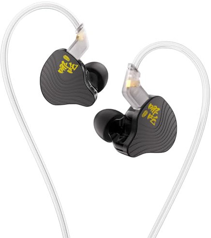 KBEAR NZ02 in Ear Monitor Wired Headphones, PU + PET Dual Magnetic Circuit Wired Gaming Earbuds, 3D Sound iems for Gaming IEM Earbuds for Musicians/Game/Voice Calls, Non-Detachable (Black, No Mic)