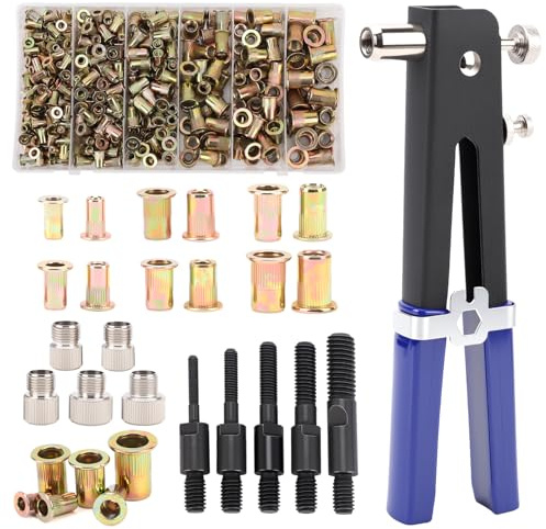 Wakects Rivet Nut Gun Tool, 430Pcs Rivnut Tool Kit Hand Riveter Kit with 5 Rivet Heads M3 M4 M5 M6 M8 for Furniture Automotive Repair