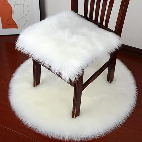 SUXUMHAO Pelzstuhlkissen, 50,8 x 50,8 cm, quadratisches Fell-Sitzkissen, superweiches Kunstfell-Sitzkissen, weißer flauschiger Teppich für Kinderzimmer, Hunde-/Katzenbett, Schlafzimmer, Sofa und mehr