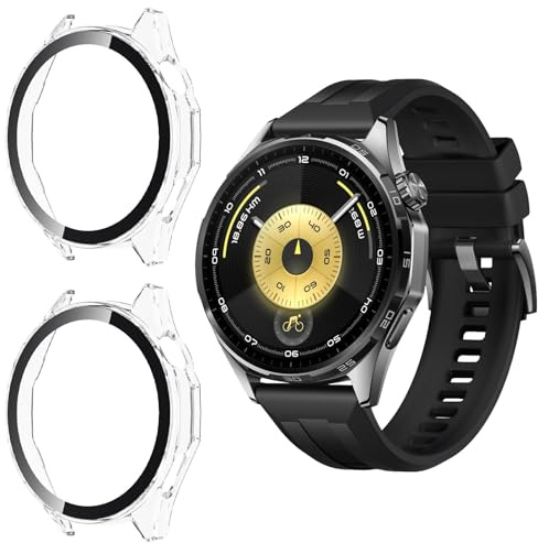 Yenwen Hülle kompatibel mit Huawei Watch GT6 / GT 6 46mm Schutzhülle, 2 Stück Hard Case mit Displayschutz für Panzerglas, Anti Kratz PC Schutzhülle, Ultra Slim HD Clear Cover -Transparent