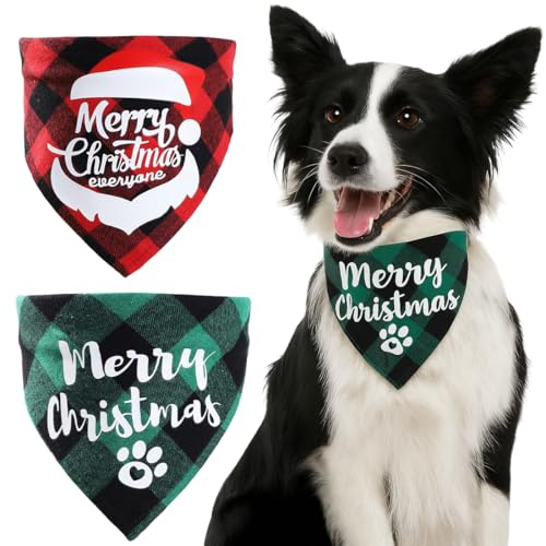 Weihnachts-Hundehalstuch, 2er-Set Hundehalstücher, Halstuch Hund, Weihnachtsschal (rot, grün).