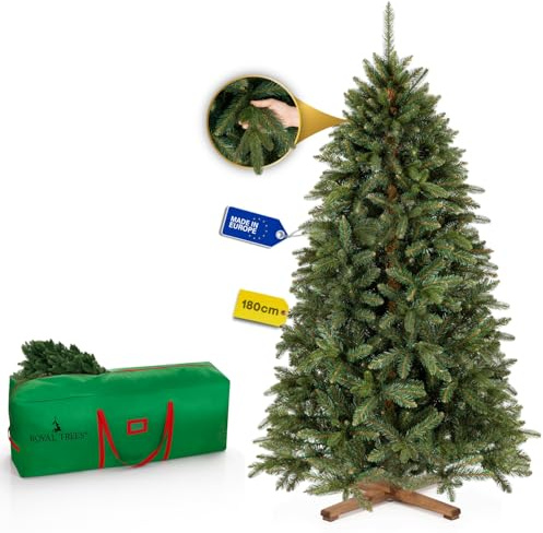 Royal Trees Árbol de Navidad artificial de 180 cm – Abeto siberiano artificial realista y denso con 755 puntas y soporte de madera, Christmas Tree árbol de Navidad verde realista, incluye bolsa de