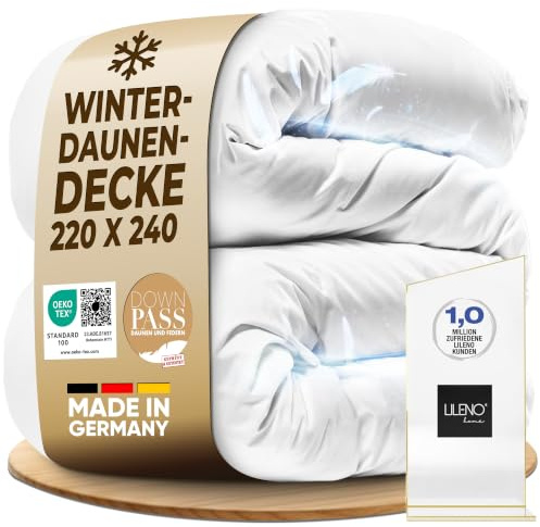 LILENO HOME Winter Bettdecke 220x240 (90% Daunen / 10% Federn) – | Flüsterleise & Wolkenweich – extra warme Daunendecke 220x240 – Made in Germany, Oeko-Tex & 60 °C Waschbare Winterdecke