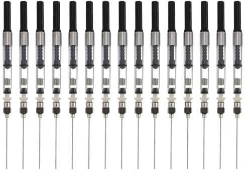 FUOYLOO 15pcs Screw in Fountain Pen Fillers, Ink Saver Precise Filler Compatible with 3.4mm Cartridge Pens, Excellent for Rinse Maintenance, Black