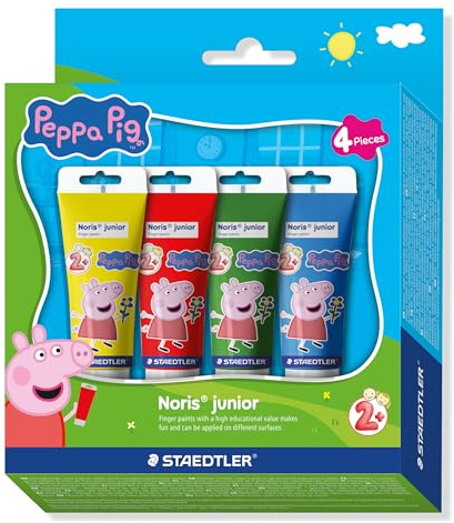 STAEDTLER Noris junior Fingermalfarben Peppa Wutz 4er Set - Erste Fingerfarben für Kinder auf Papier Holz und Glas - Schnell trocknende Mischfarben im handlichen Tubenset