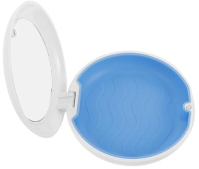 Niedlicher Zahnspangenhalter mit Spiegel, Transparent, Weiß, Kompakt | Reise und Kleine Accessoires, Kunststoff mit Glas, Staubdicht, Tragbar, Schlichtes Etui