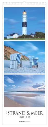 Strand & Meer Triplets 2027: Streifenkalender 25x69 cm mit 3 maritimen Motiven pro Monat, Hochformat und Spiralbindung
