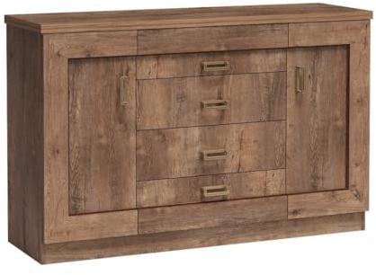 Masseno Kommode Udine 140 cm Sideboard mit 4 Schubladen und 2 Türen für Wohnzimmer Schlafzimmer Modern 140x44x90 cm Braun