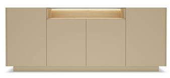 Masseno Kommode Porta 203 cm Sideboard mit Schubladen und 4 Türen für Wohnzimmer Schlafzimmer Modern 203x39,5x83 cm Beige/Eichefarben