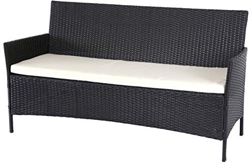 PROREGAL 3-Sitzer Poly-Rattan Gartenbank Halden | HxBxT 82x154x60cm | Sitzbank Bank | Anthrazit | Kissen Creme