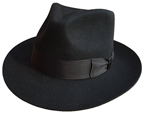 Classic Black Men's Wool Felt Godfather Gangster Mobster Gentleman Fedora Hat (L = 59cm (7 3/8))