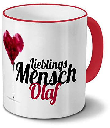 printplanet Tasse mit Namen Olaf - Motiv Lieblingsmensch - Namenstasse, Kaffeebecher, Mug, Becher, Kaffeetasse - Farbe Rot