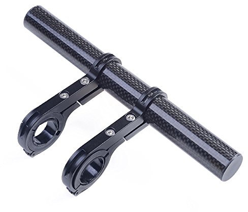 UPANBIKE Bici Manubrio Extender Estensione in Fibra di Carbonio Staffa in Lega di Alluminio Morsetto per Bicicletta tachimetro Faro Luce Holder(Black 20cm Double Clamp)