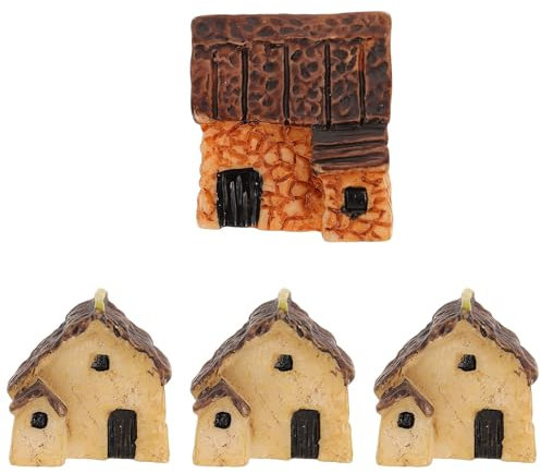 WINOMO 4 Stück Miniatur Feengarten Figuren, Miniatur Haus Feengarten Deko Harz Miniatur Feen Garten Zubehör Mini Haus Ornamente für Mikro Landschaft Deko