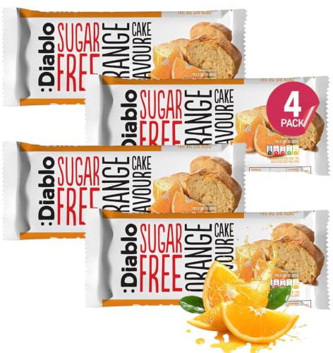 Diablo Sugar Free Cake Orange Flavour – Healthy Snacks Sweet Treat, Cakes and Desserts for All, Ideal for Snack Time, Tea & Party Treat, Halal & Kosher Approved – 200g (Pack of 4)