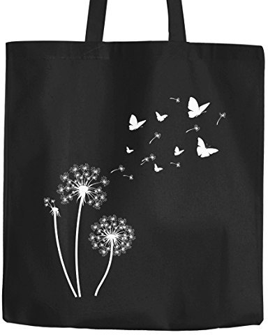 Jutebeutel Pusteblume Schmetterlinge Dandelion Butterflys Baumwolltasche Stoffbeutel Autiga® schwarz 2 lange Henkel