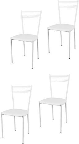 t m c s Tommychairs - Set 4 sillas Elegance para Cocina, Comedor, Bar y Restaurante, Estructura en Acero Pintado Blanco y Asiento en Polipiel Color Blanco