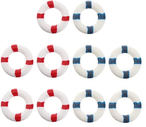 Amosfun Mini-Rettungsring aus Holz, Dekoration, für Strand, Miniatur, Rot und Blau, 10 Stück