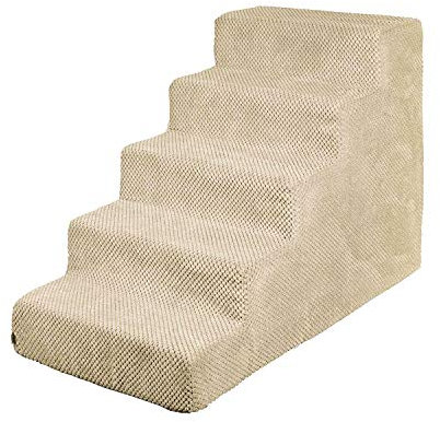 BOUTIQUE ZOO Hundetreppe 50 cm hoch | Katzentreppe Haustiertreppe | 5 Stufen | Hunde Katzen Haustier | für Bett und Auto | Trepp für kleine Hund | Plüschbezug | Farbe: Beige